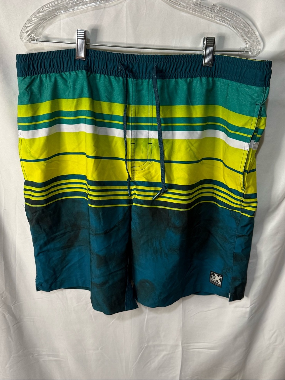 Men's Teal & Lime Striped Swim Trunks